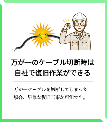 万が一のケーブル切断時は自社で復旧作業ができる